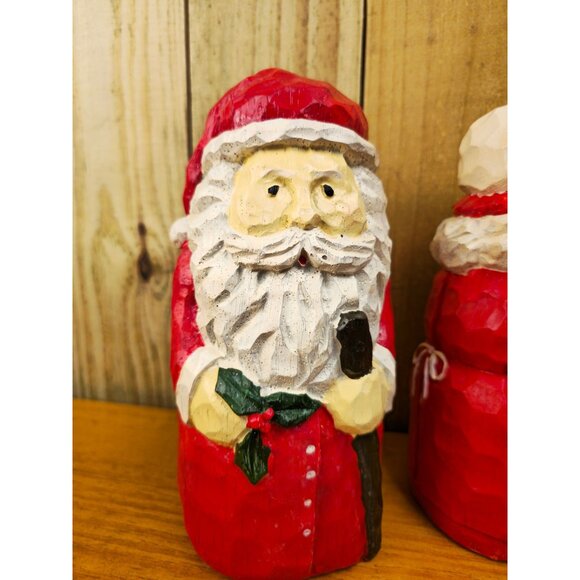 Vintage Hand Carved Santa and Mrs. Claus Figurines - Picture 5 of 11